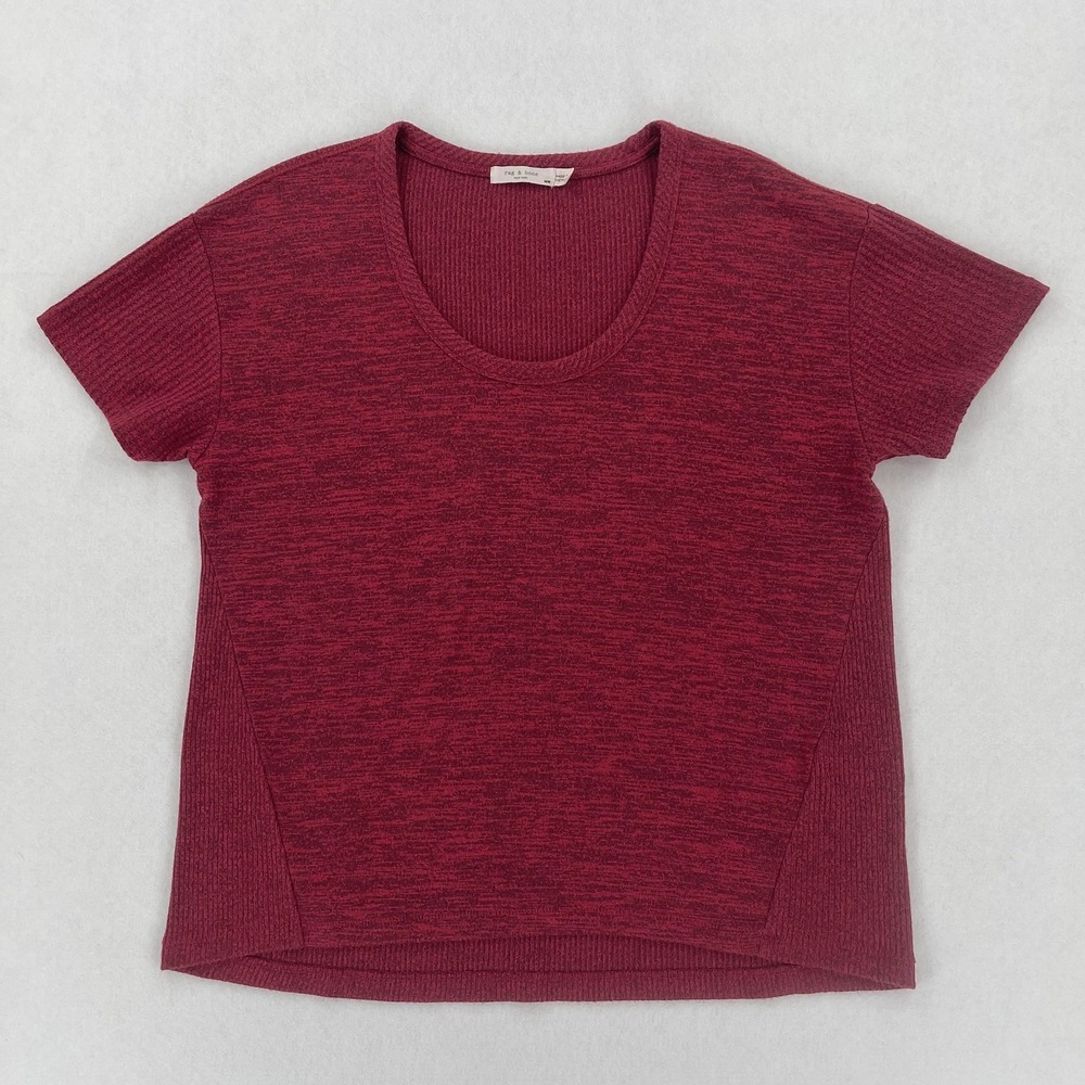 Rag & Bone Knit T-Shirt Womens M Red Short Sleeve Scoop Neck Luxury Ribbed